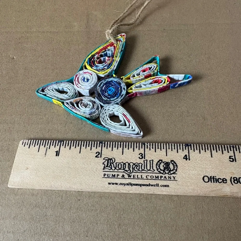 Handmade Paper Quilled‎ Bird Ornament Colorful Recycled Sustainable Folk Art